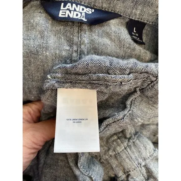 Land's End Women’s L 100% Linen Button Down Jacket Blue Indigo Pockets Boho - Picture 6 of 10